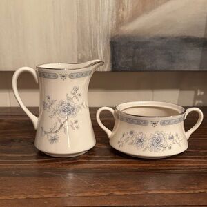 Gorham China Pattern "Peonies" Creamer And Lid-Less Sugar Bowl
